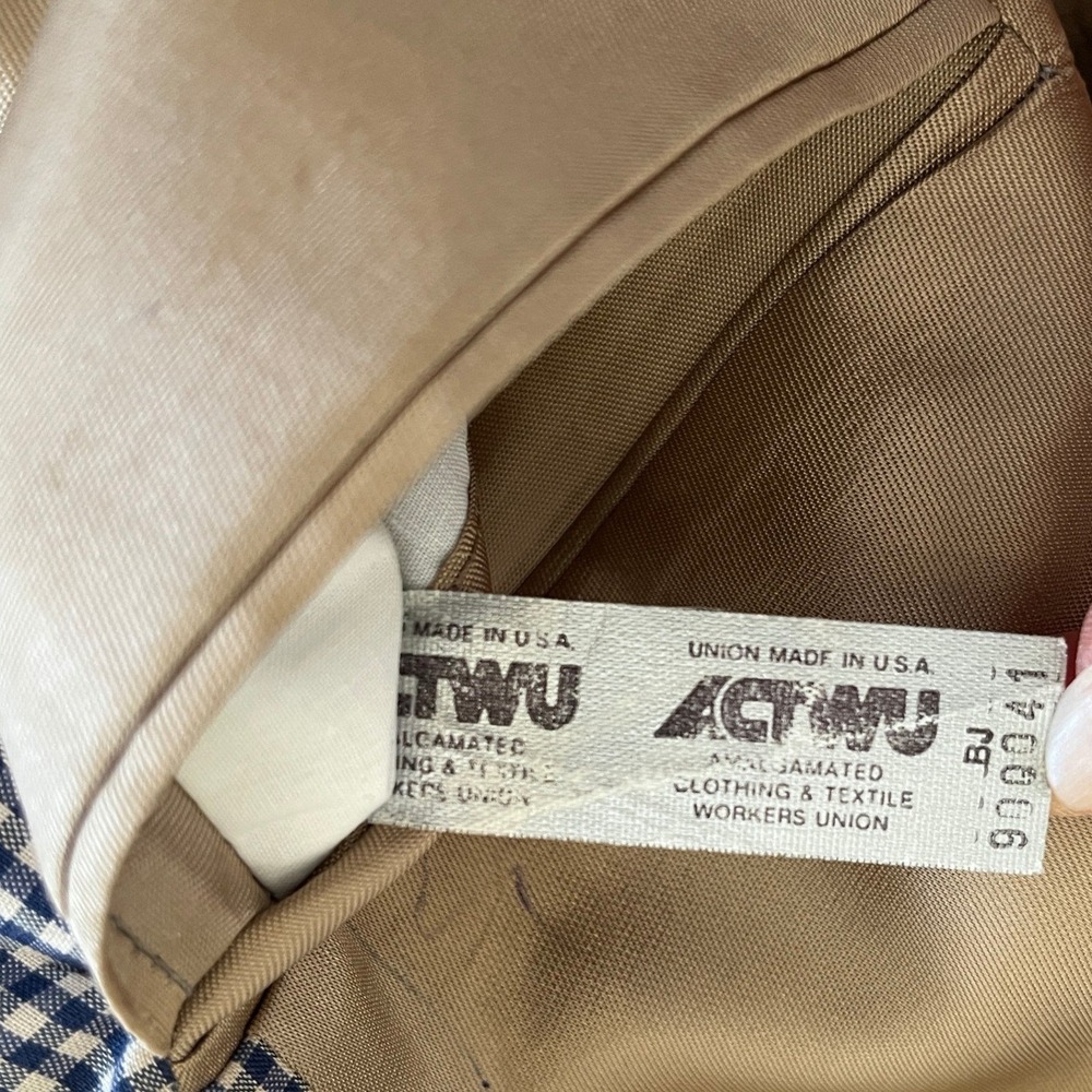 Vintage Orvis Gingham Check Blazer Mens 46R Navy Tan Sport Coat Union Made USA - Picture 13 of 16
